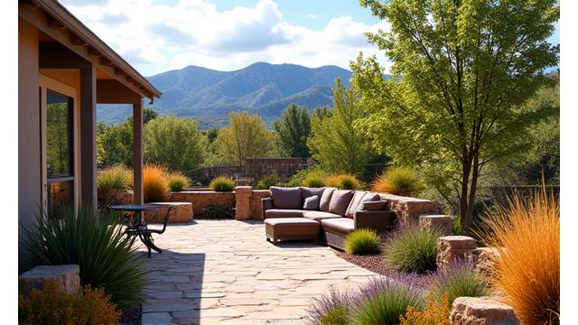 A beautifully xeriscaped patio garden in Boulder, Colorado