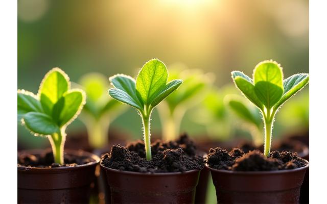 Young seedlings thriving in rich soil during early spring, ready for planting
