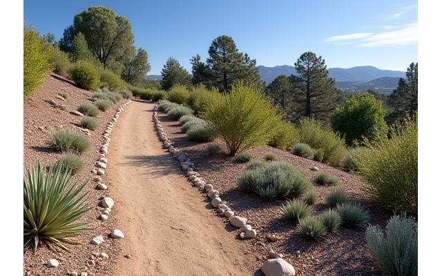 Before and after of a sloped backyard becoming a beautiful, drought-tolerant xeriscape with a Vastrellodrium kit.