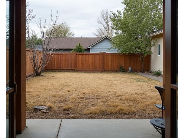 Before image of a barren suburban backyard.