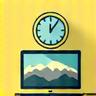 Icon representing self-paced study with a clock and laptop