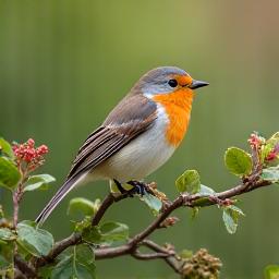 A small bird perched on a native plant branch in a garden setting.