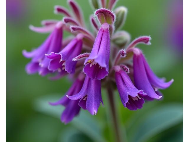 A cluster of Penstemon 'Pumilus' with purple bell-shaped flowers, ideal for rock gardens.