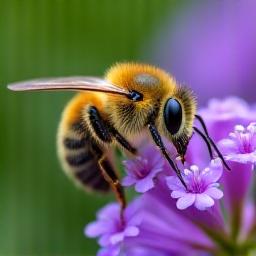 A close-up of a native bee pollinating a purple flower.