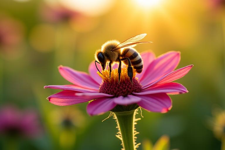 Close-up of a vibrant native bee on a purple coneflower in a sunny Boulder garden, symbolizing local pollinator conservation efforts.