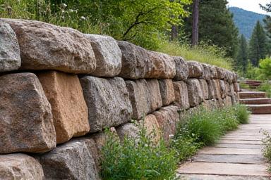 Rustic rock wall design integrated into a natural Rocky Mountain setting